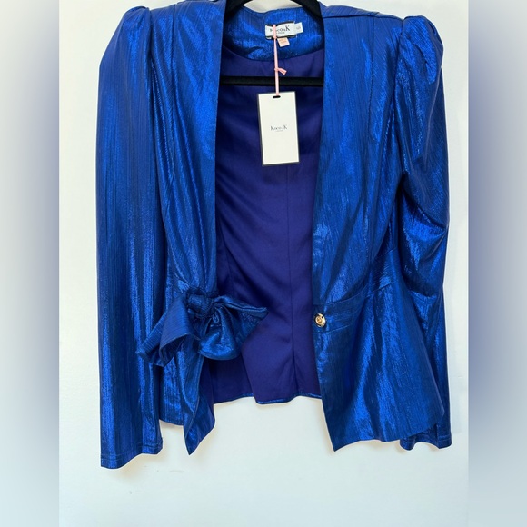 Koko & K London Cobalt Plisse Top with shoulder pads Size 2 - Picture 2 of 9